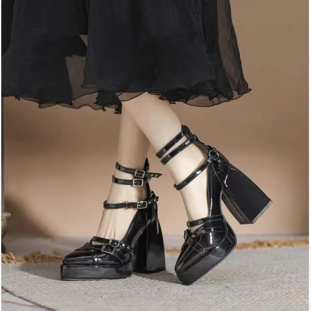 Gothic Platform Pumps with Multiple Buckle Straps