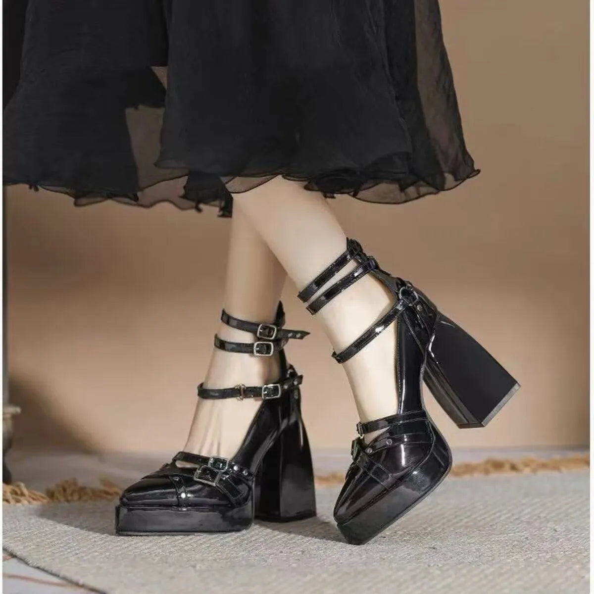 Gothic Platform Pumps with Multiple Buckle Straps