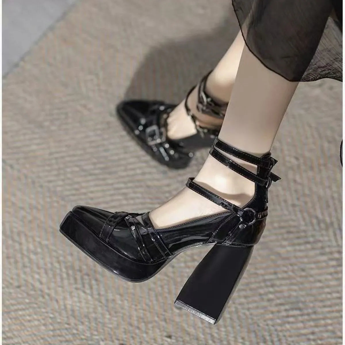Gothic Platform Pumps with Multiple Buckle Straps