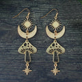 Celestial Magical Mushroom Gold Hook Earrings | 3" x 1" Gold Earrings