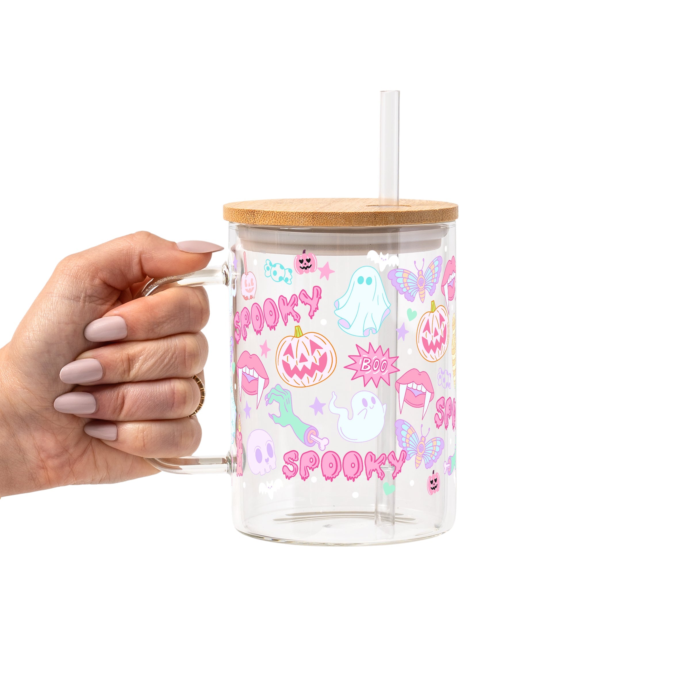 Pastel Pink Halloween Glass Cup