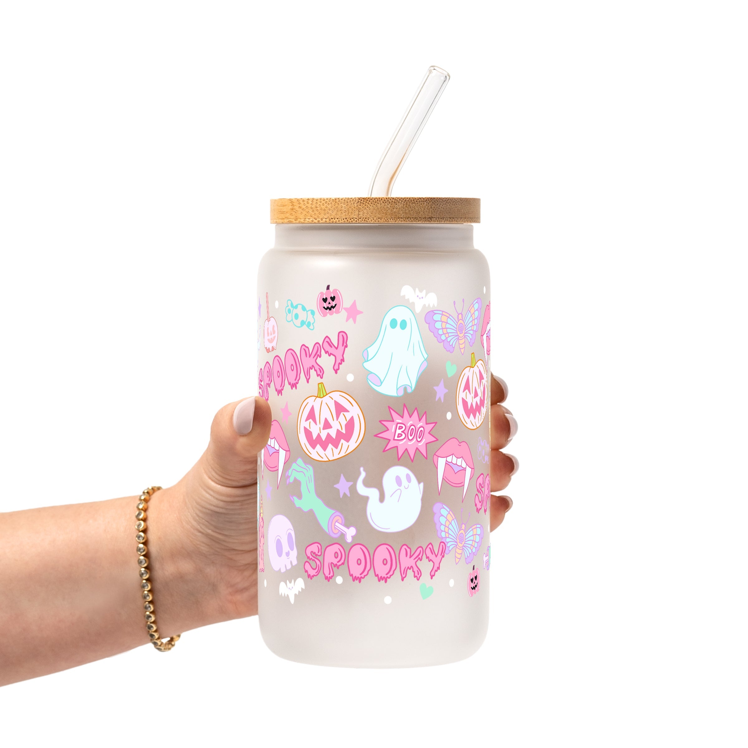 Pastel Pink Halloween Glass Cup