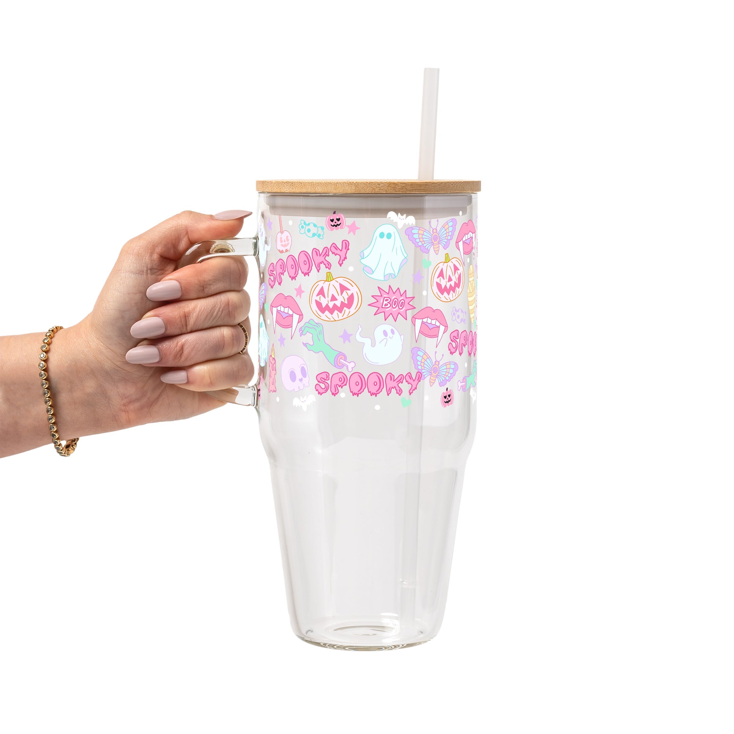 Pastel Pink Halloween Glass Cup