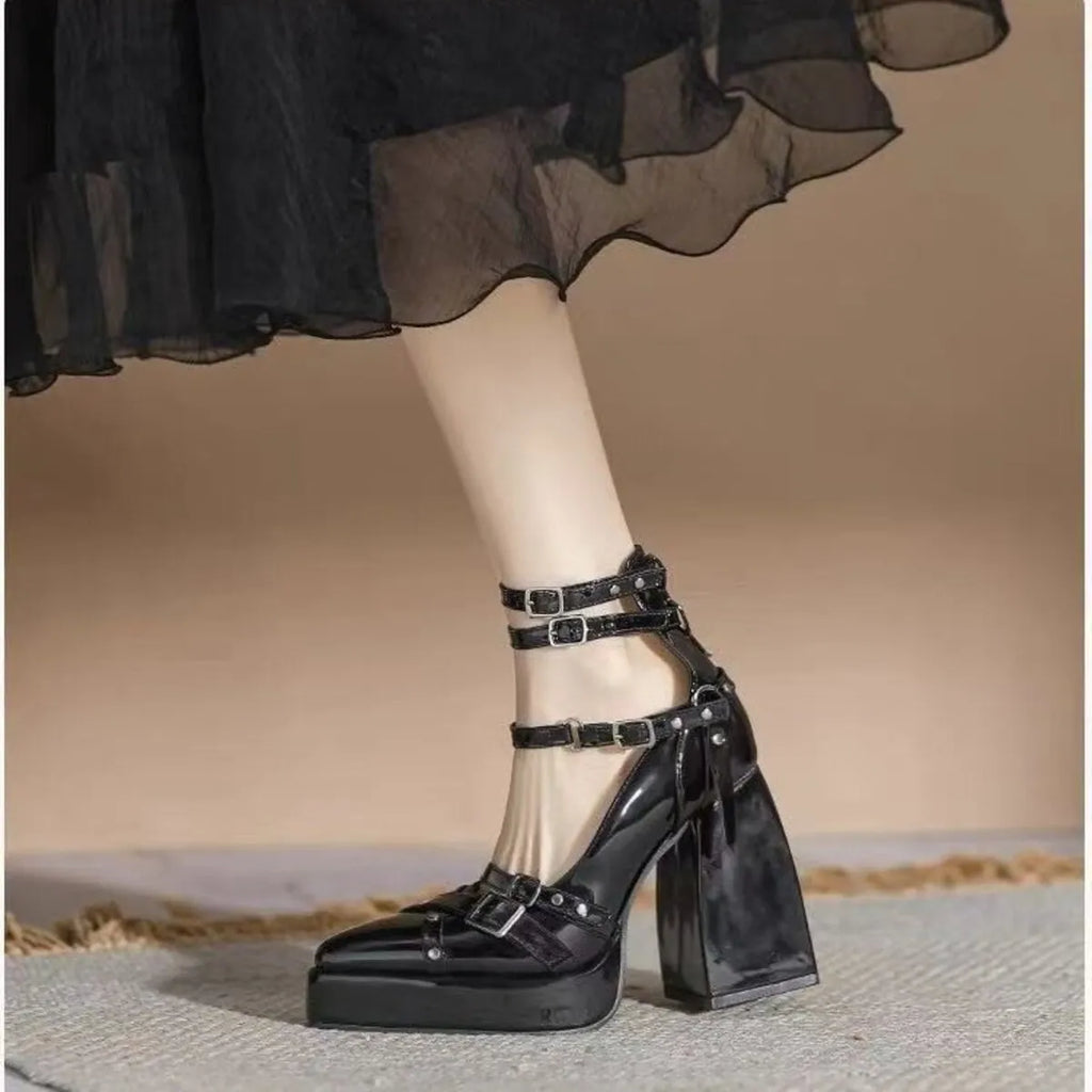 Gothic Platform Pumps with Multiple Buckle Straps